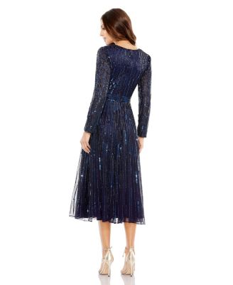 Mac Duggal Women's Long Sleeve Tea Length Dress - Macy's