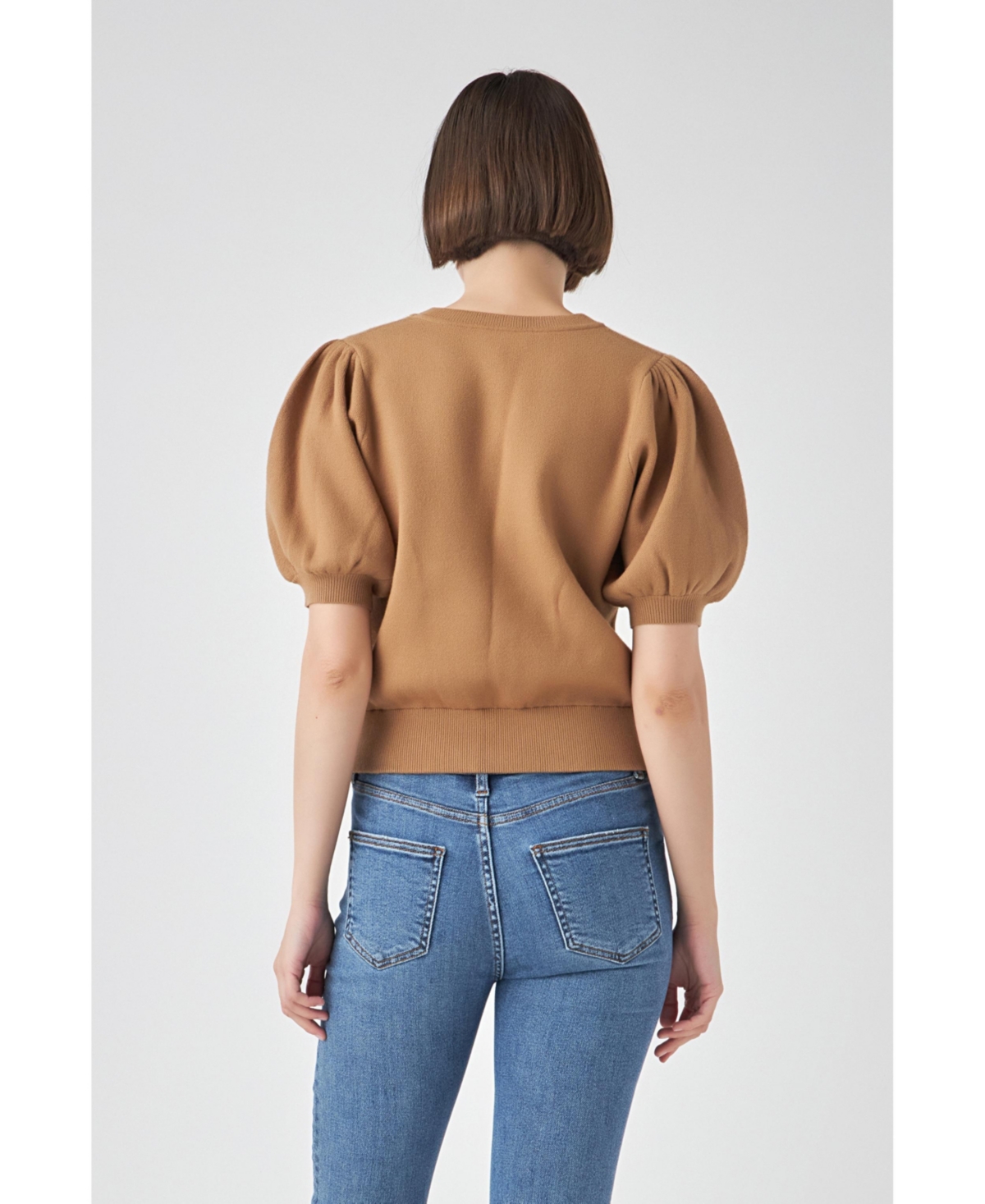 English Factory Women's Short Puff Sleeve Knit Top