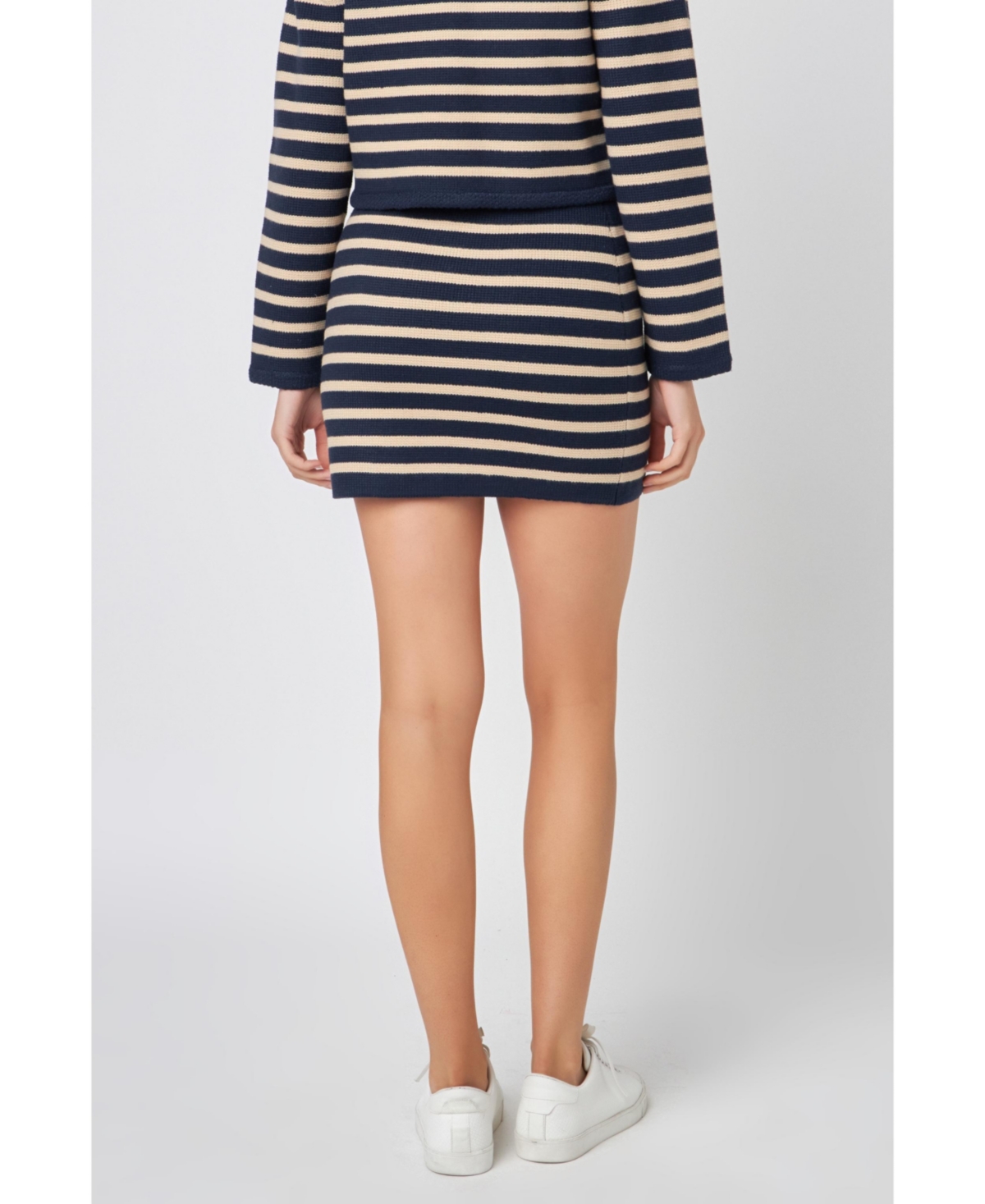 English Factory Women's Knit Striped Mini Skirt -tan