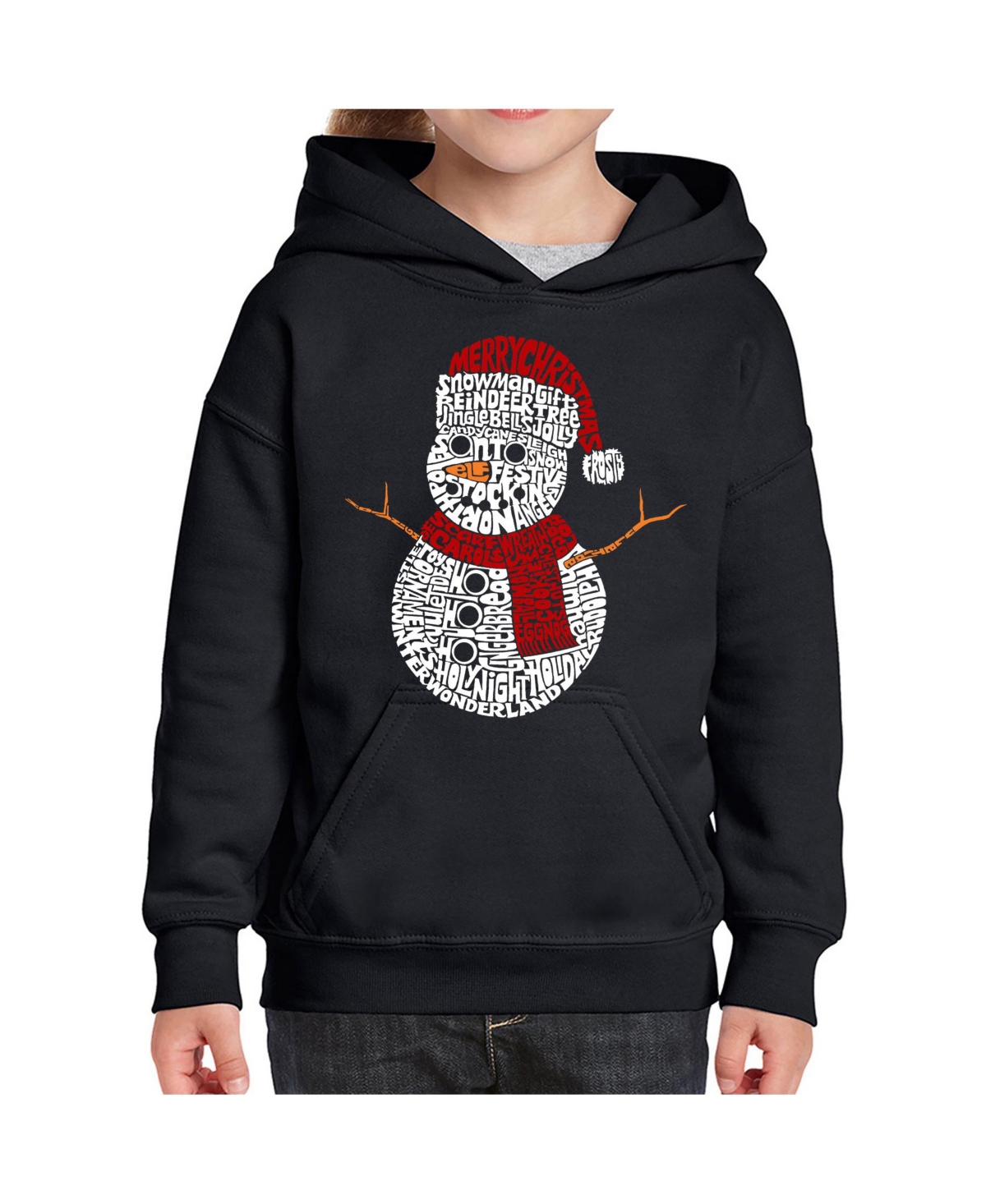 La Pop Art Girls Christmas Snowman Word Art Hooded Sweatshirt