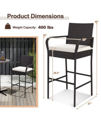 2PCS Patio PE Wicker Bar Chairs Counter Height Barstools with Armrests &Cushions