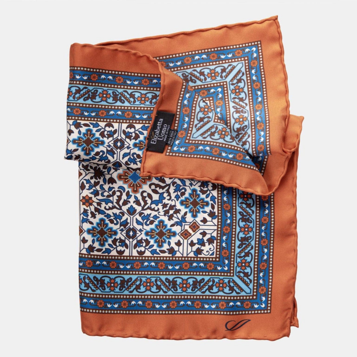 Men's Modena - Large Silk Pocket Square for Men - Rust