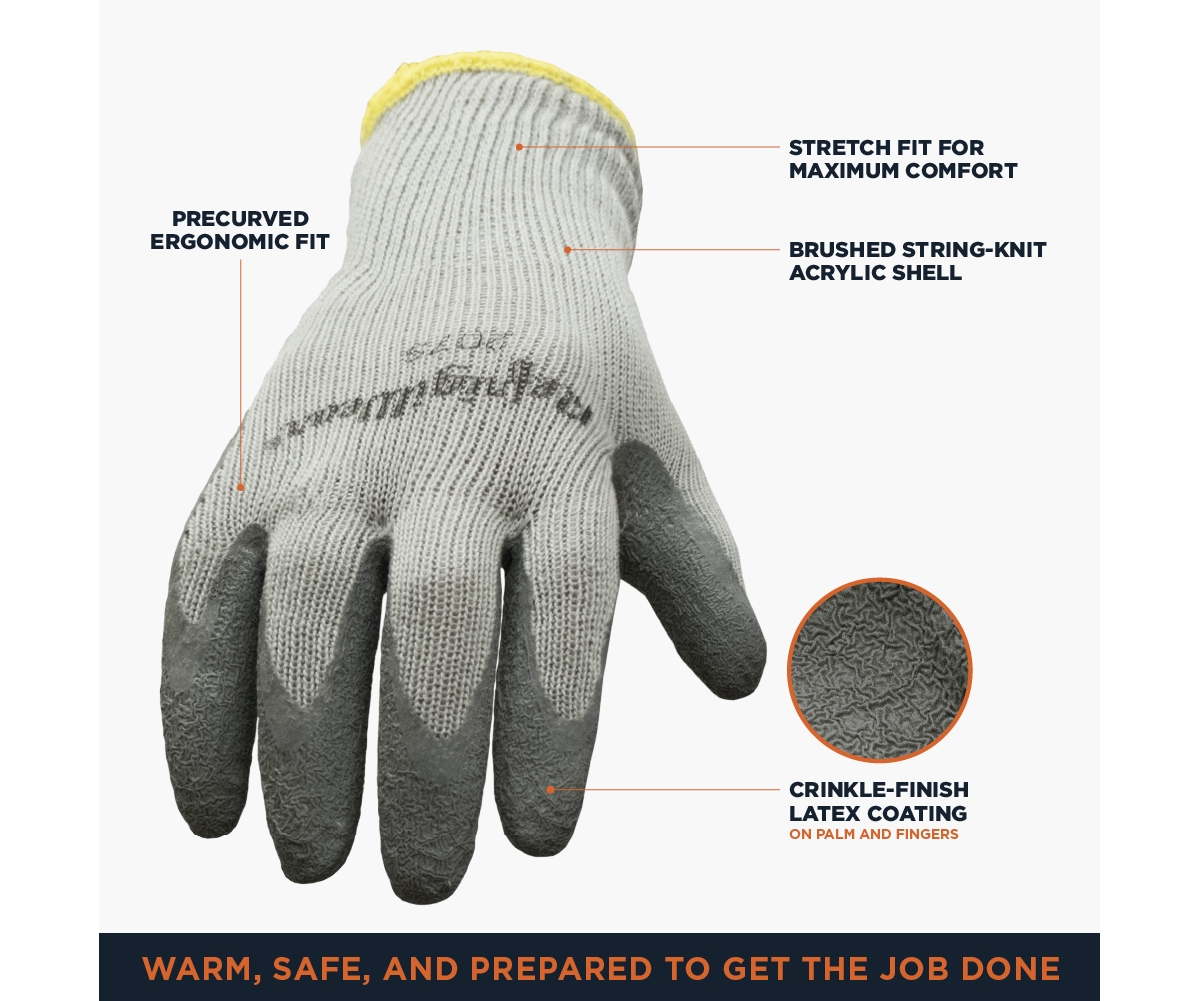 RefrigiWear Men's Thermal Ergo Grip Crinkle Latex Palm Coated Gloves (Pack of 12 Pairs)
