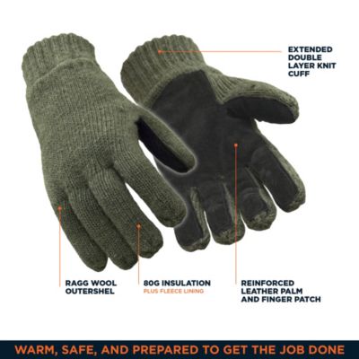 Men's Insulated Wool Leather Palm Glove - Extreme Cold Protection, Durable Leather Palm, Fleece Lining