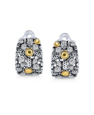 Steampunk Crystal Half Hoop Clip-On Earrings Non-Pierced Ears Silver Gold Tone