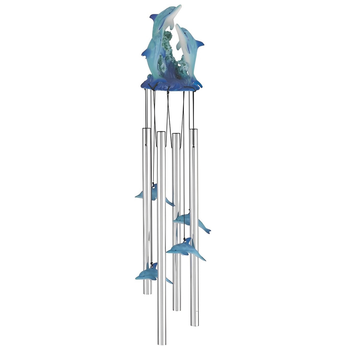 Fc Design 23" Long Dolphin Swimming on Wave Round Top Wind Chime Marine Life Home Decor Perfect Gift for House Warming, Holidays and Birthdays - Silve