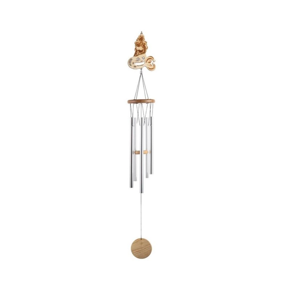34" Long Wood Silhouette Mermaid Wind Chime - Silver