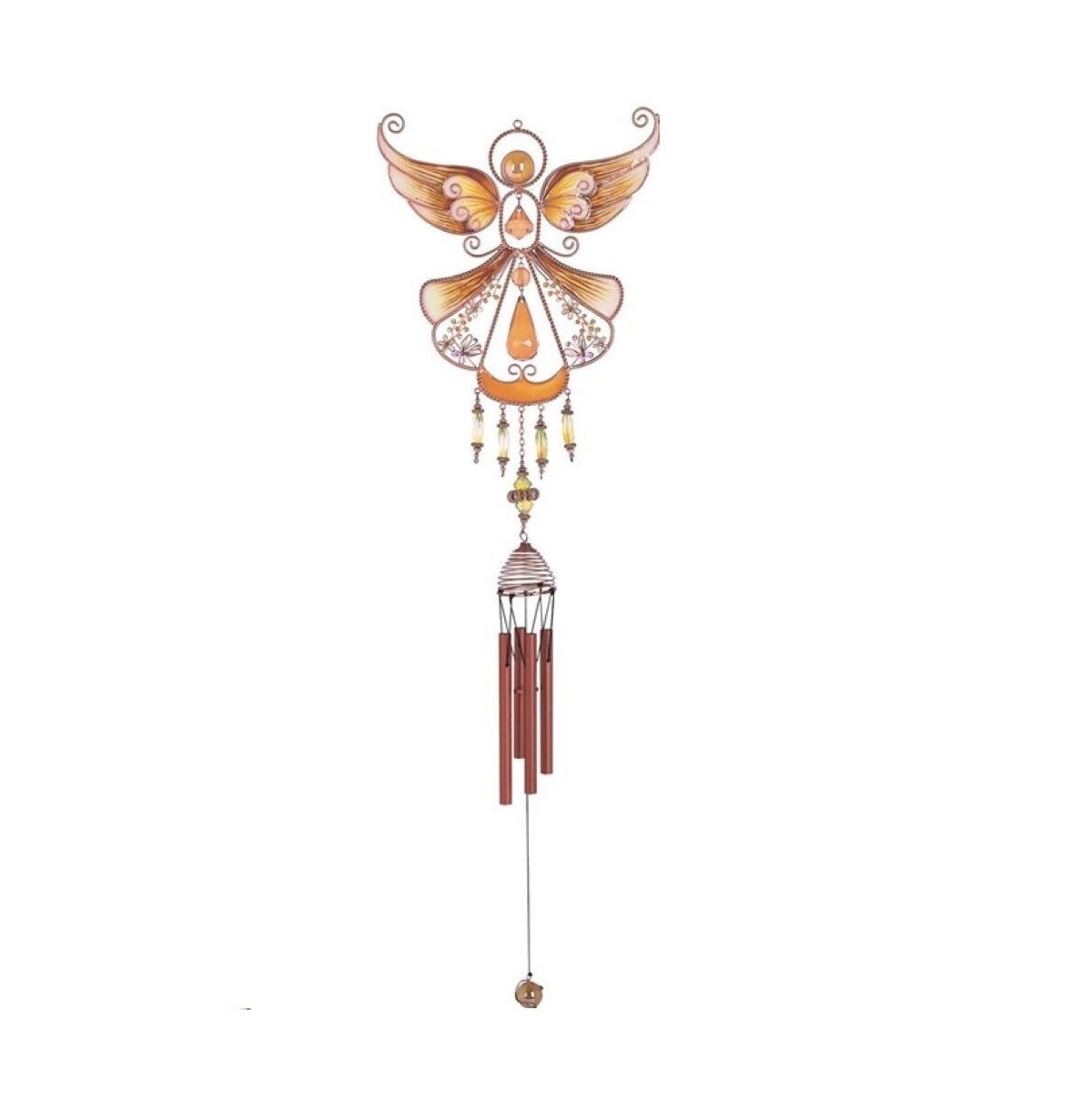 33" Long Yellow Angel Copper and Gem Wind Chime - Multi