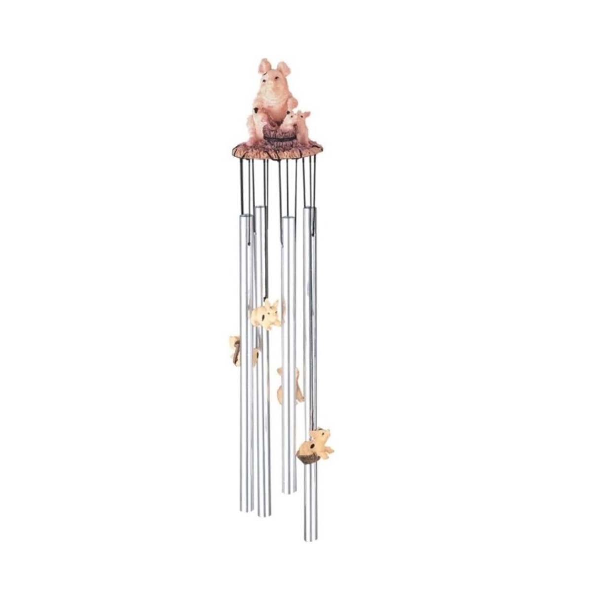23" Long Pig Round Top Wind Chime - Silver