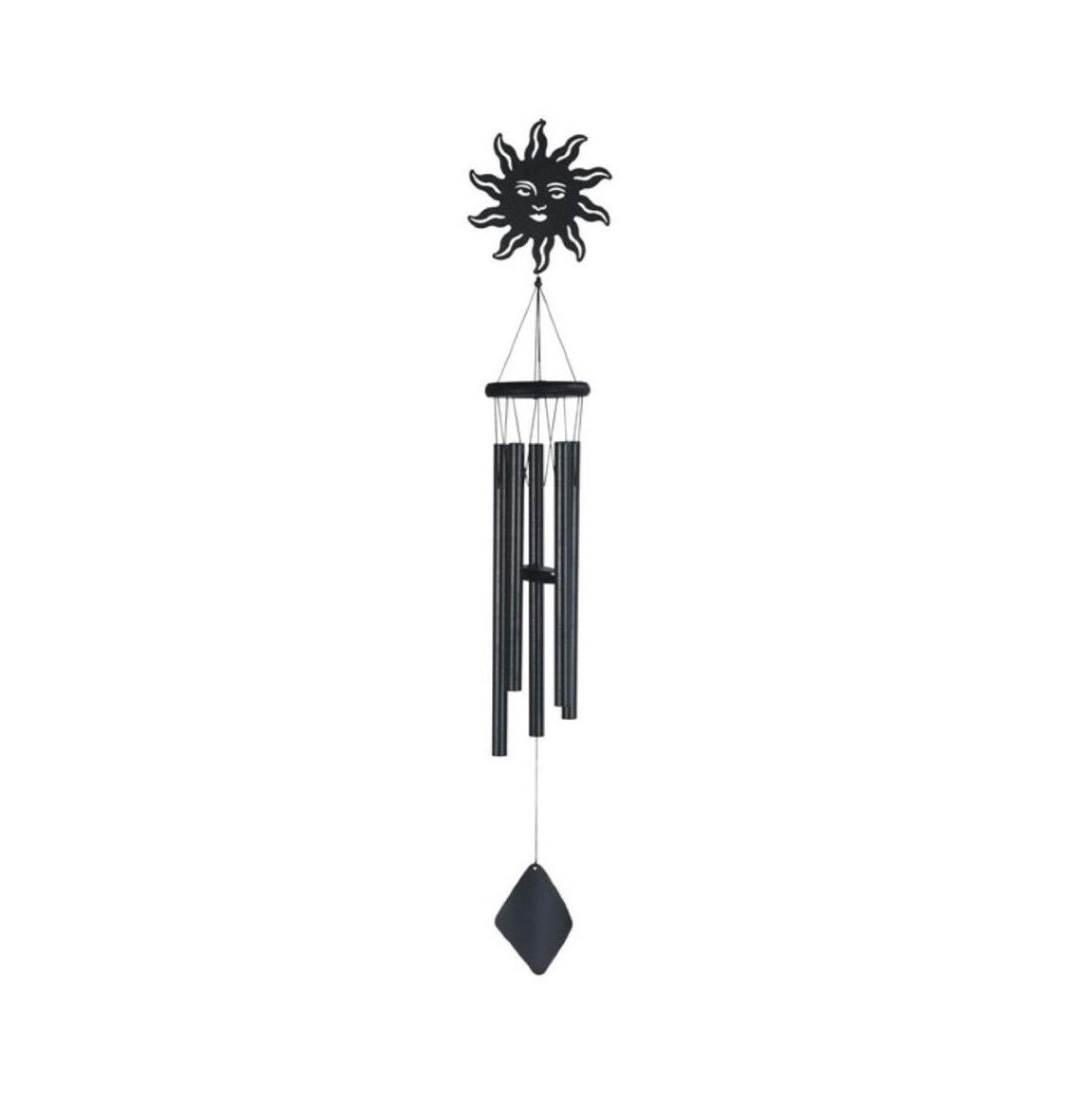41" Long Black Sun Wood/Metal Silhouette Wind Chime - Black