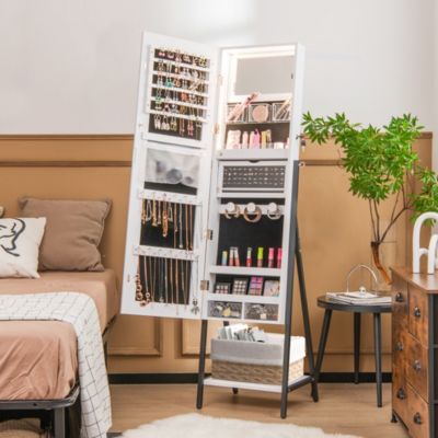 Jewelry Cabinet Armoire 3 Color LED Modes Full-Length Frameless Mirror Lockable