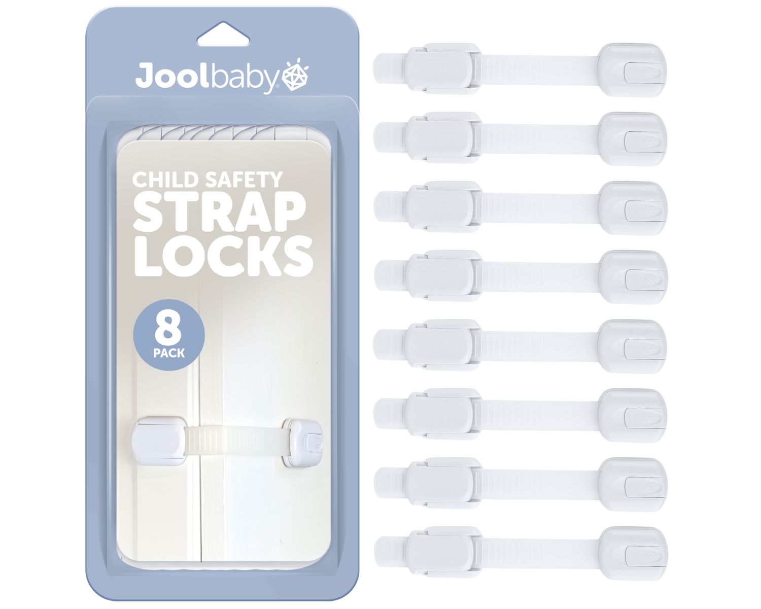 Toddler Multi-Use Safety Strap for Cabinets, Fridges, Drawers, Damage-Free Adhesives Safety Set - 8 Pack