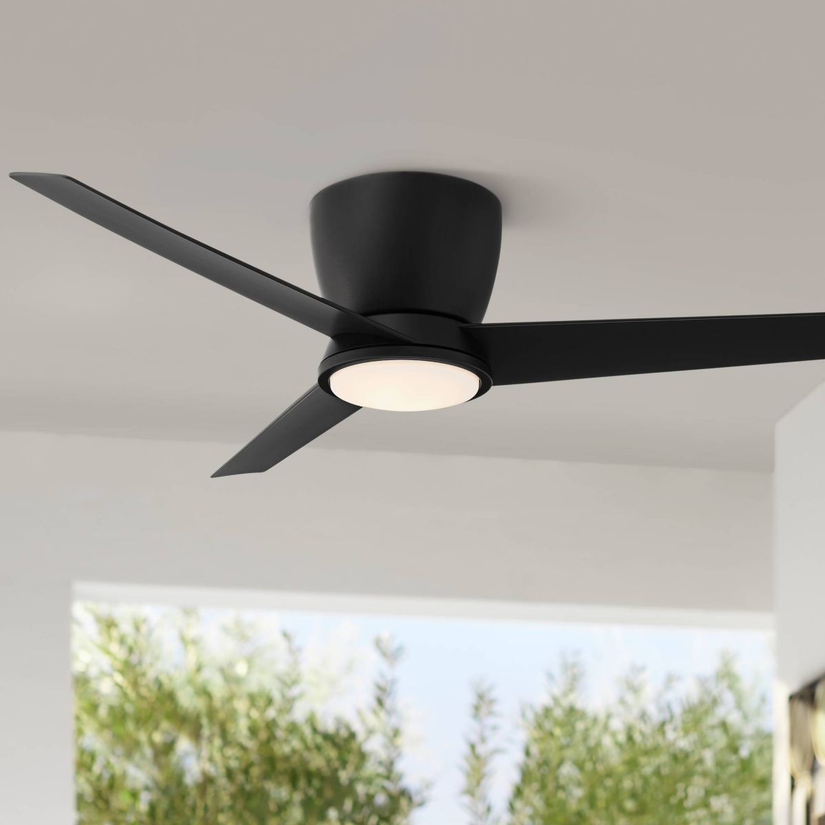 Casa Vieja Auria Modern Outdoor 3 Blade Hugger Ceiling Fan with Dimmable Led Light Remote Control MatteOpal Glass Damp Rated for Patio Exte