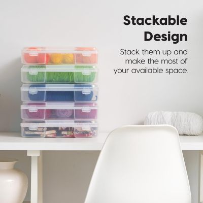 6 Pack 8.5" x 11" Portable Project Case Container with Snap-Tight Latch, Clear