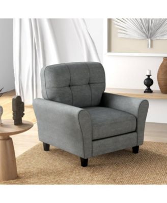Modern Upholstered Accent Chair with Rubber Wood Legs-Grey