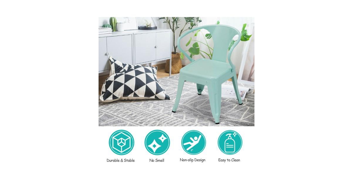 Set of 2 Steel Armchair Stackable Kids Chairs-Green