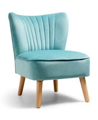 Modern Armless Velvet Accent Chair with Wood Legs