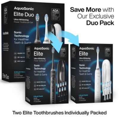 Elite Duo Rechargeable  Electric Toothbrush Set – ADA Accepted, 5 Modes, 2 Travel Cases, 16 Brush Heads (Black/White)