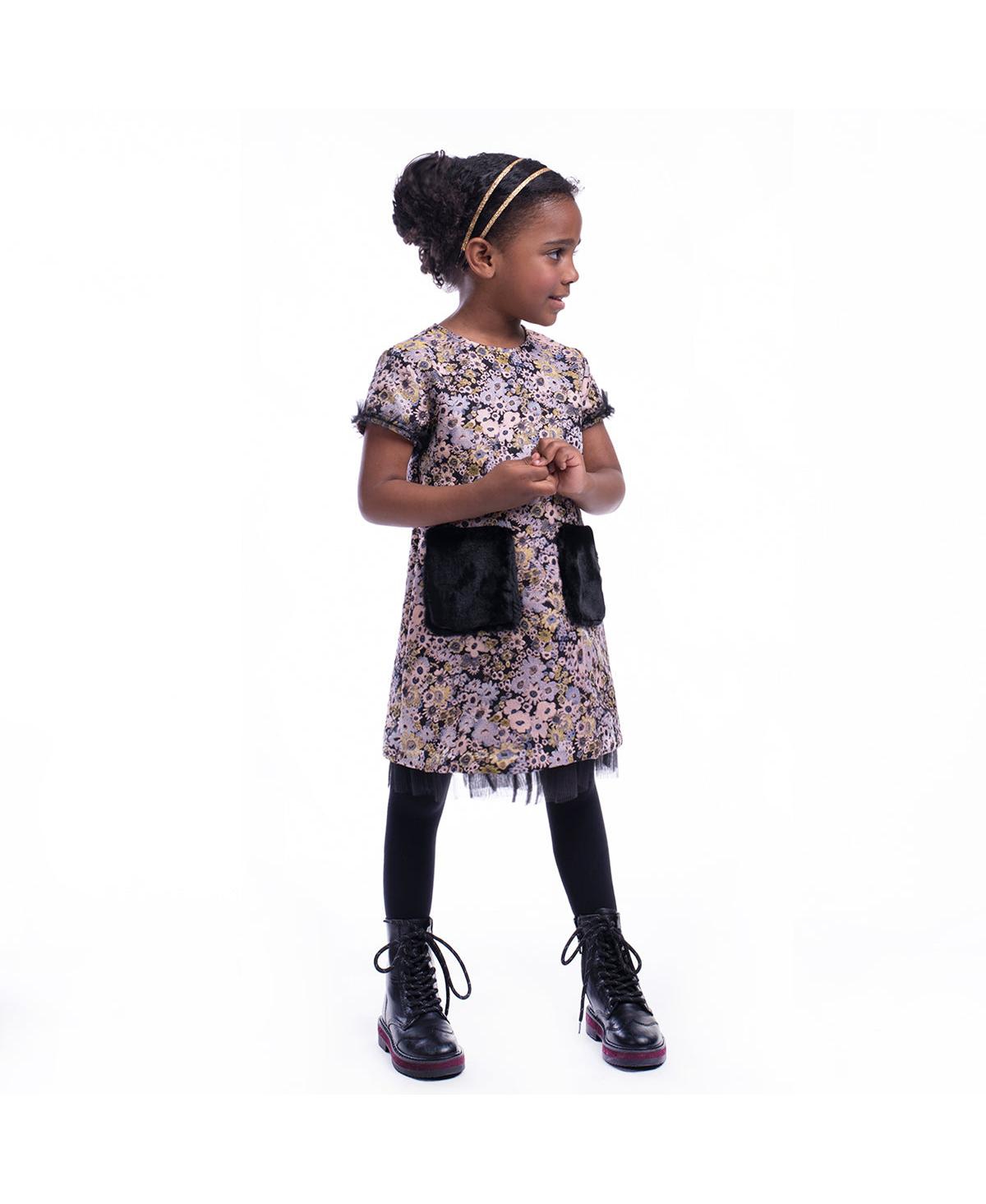 Imoga Collection Little Girls Tanner FW23 Bouquet Novelty Jacquard And Faux Fur Pocket Dress - Open miscellaneous 998
