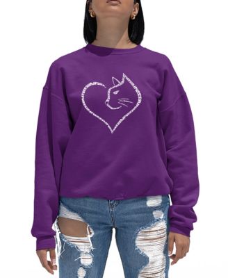 Women's Cat Heart Word Art Crewneck Sweatshirt