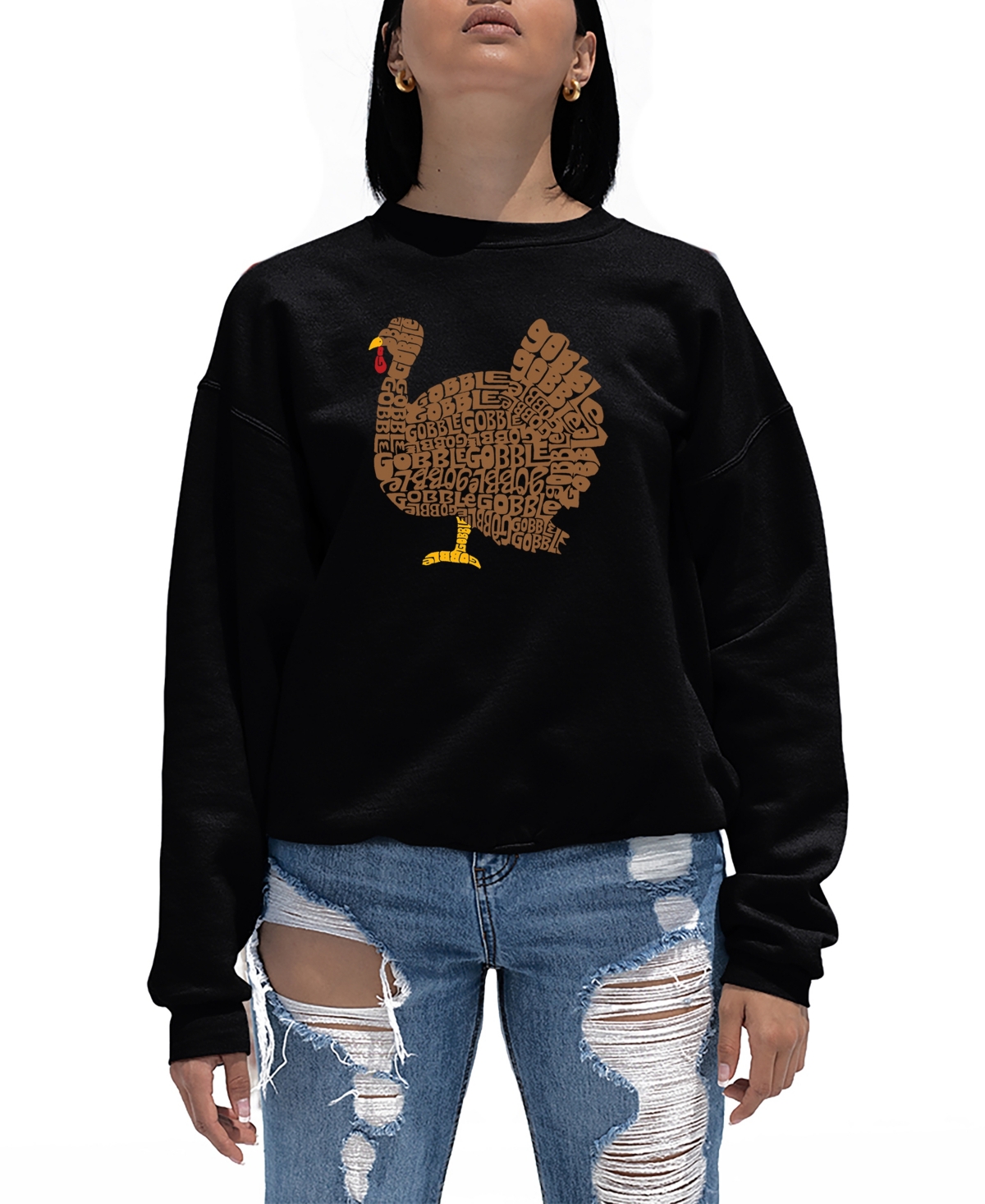 La Pop Art Women's Thanksgiving Word Art Crewneck Sweatshirt In Black