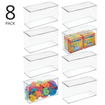 Plastic Playroom/Gaming Organizer Bin Box with Hinged Lid, 8 Pack, Clear