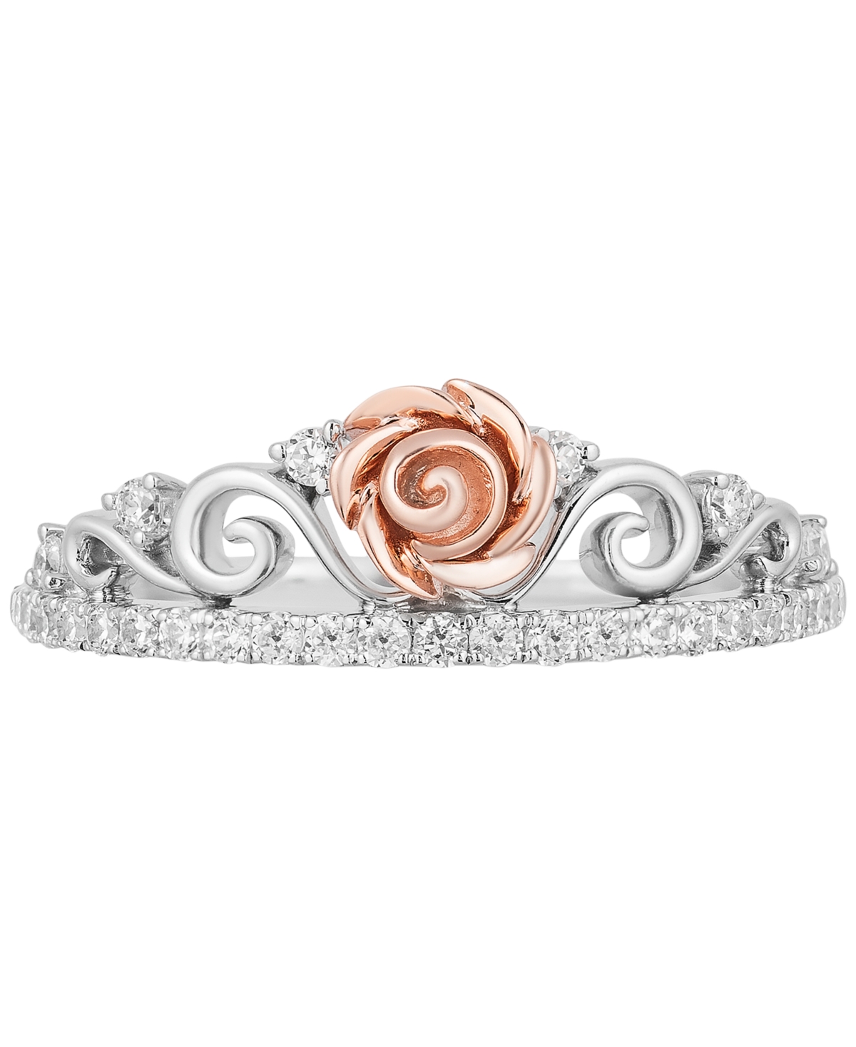 Shop Enchanted Disney Fine Jewelry Diamond Belle Rose Tiara Ring (1/4 Ct. T.w.) In 10k White & Rose Gold In Two Tone