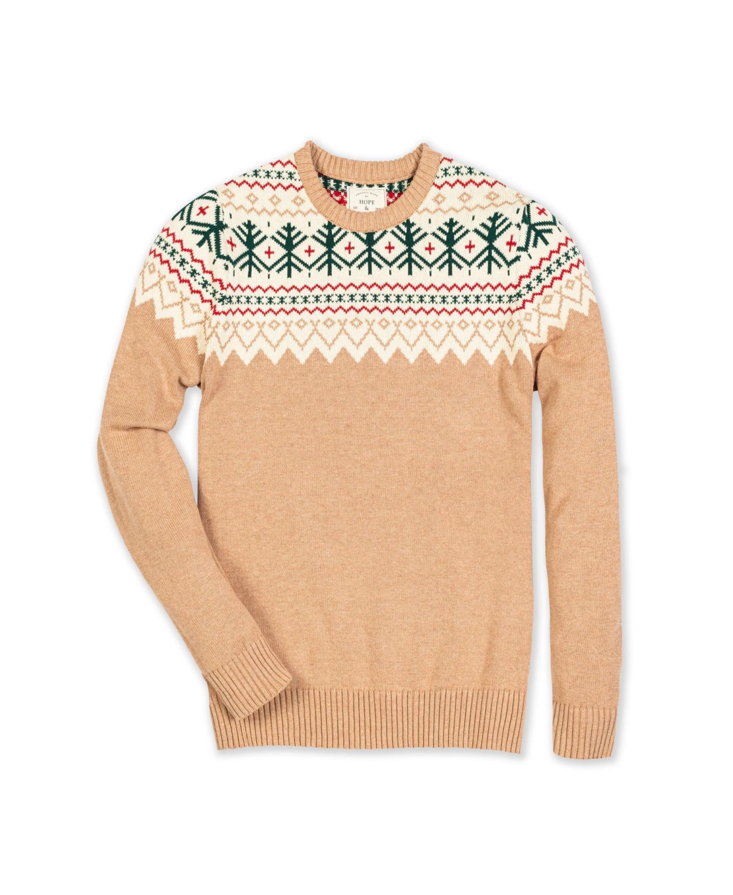 Мужской свитер Hope & Henry Crew Neck Fair Isle, цвет: Верблюжий — фото 1