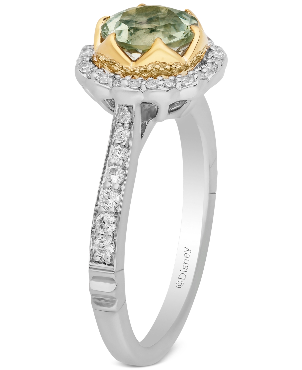 Shop Enchanted Disney Fine Jewelry Green Amethyst (1-1/2 Ct. T.w.) & Diamond (1/3 Ct. T.w.) Tiana Ring In 14k Two-tone Gold In Two Tone