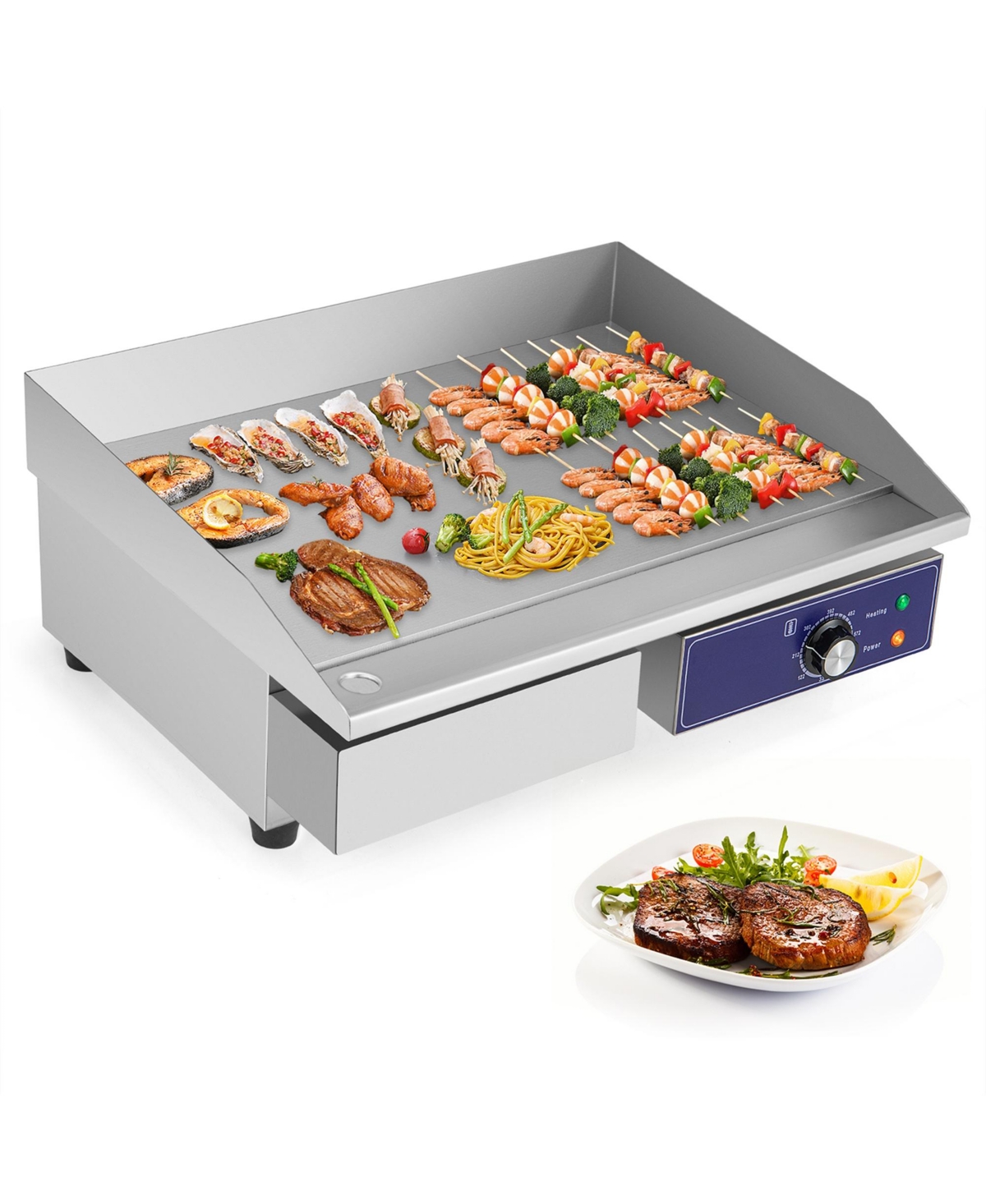 22" Commercial Electric Griddle 110V 2000W Flat Top Countertop Grill 122Â°F-572Â°F - Silver