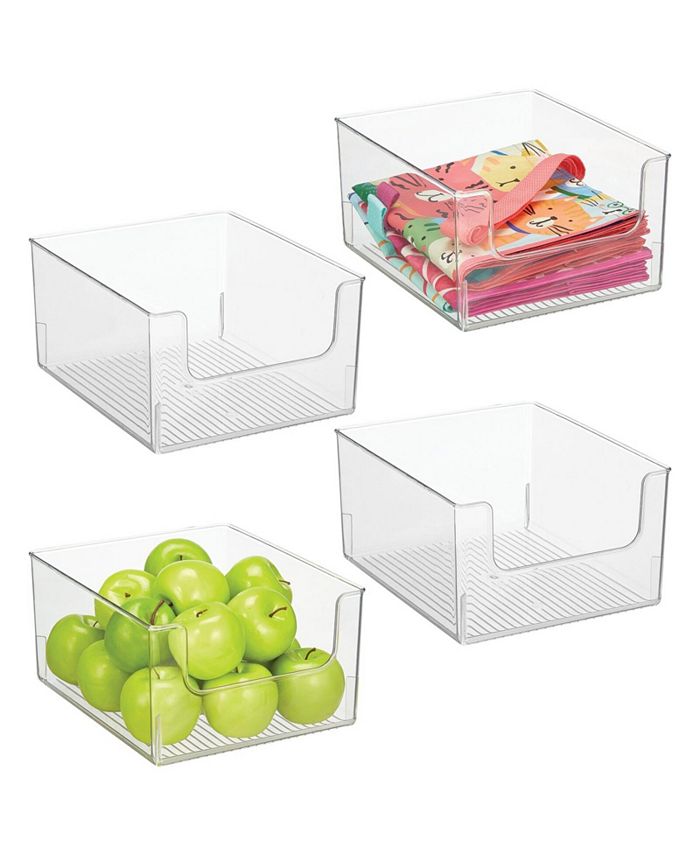 mDesign Kitchen Plastic Storage Organizer Bin with Open Front - 4 Pack -  Clear