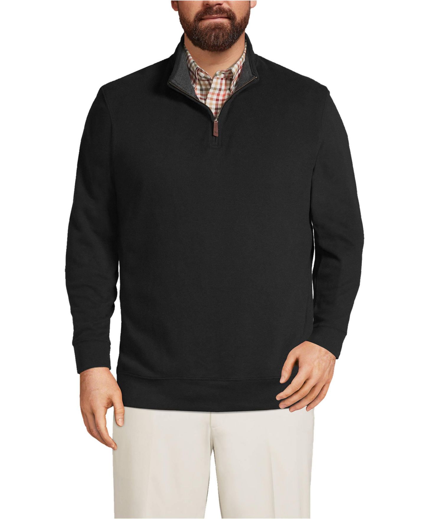 Мужской свитер Lands' End Big & Tall Bedford Rib Quarter Zip Pullover, цвет: Чёрный — фото 1