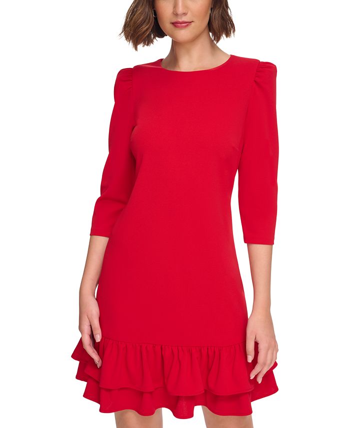 Women\'s 3/4-Sleeve Dress - Macy\'s Ruffled-Hem Tommy Hilfiger