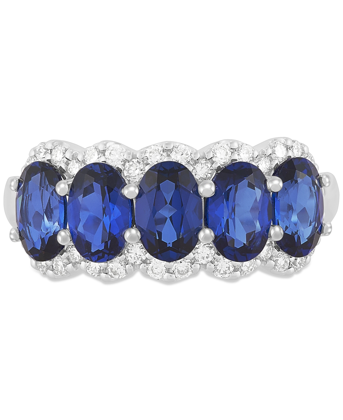 Grown With Love Lab Grown(3-1/4 ct. t.w.) & Lab Grown Diamond (1/3 ct. t.w.) Five Stone Oval Ring in 14k White Gold - Sapphire