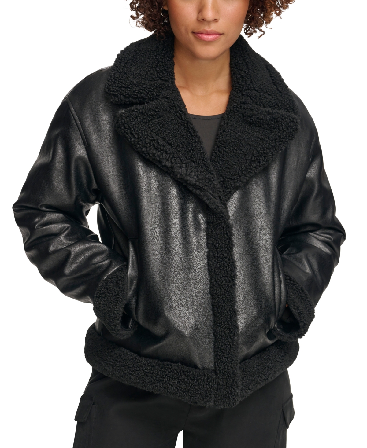 Levi's Women's Faux-fur-trimmed Faux-leather Moto Jacket In Black