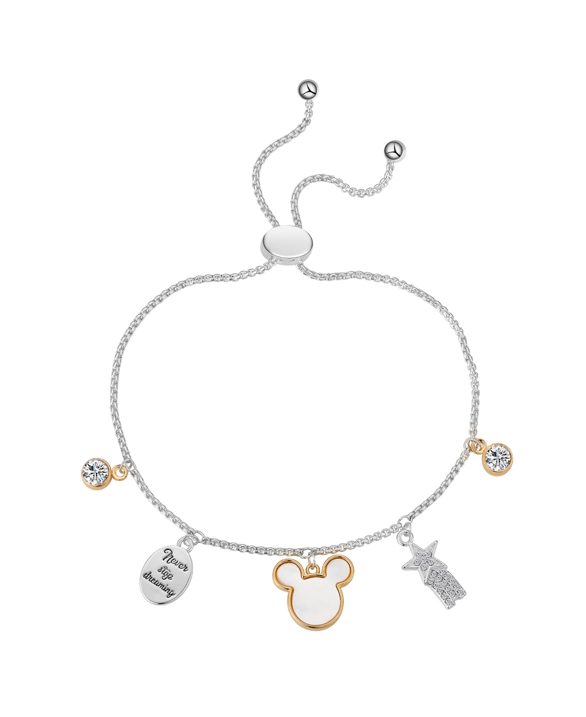 Disney Crystal Mickey Mouse Charm Bolo Bracelet (0.43 Ct. T.w. / 0.01 Ct. T.w.) In 14k Gold Flash Plated In Two-tone