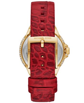 Michael Kors Women's Camille Three-Hand Red Leather Watch 33mm