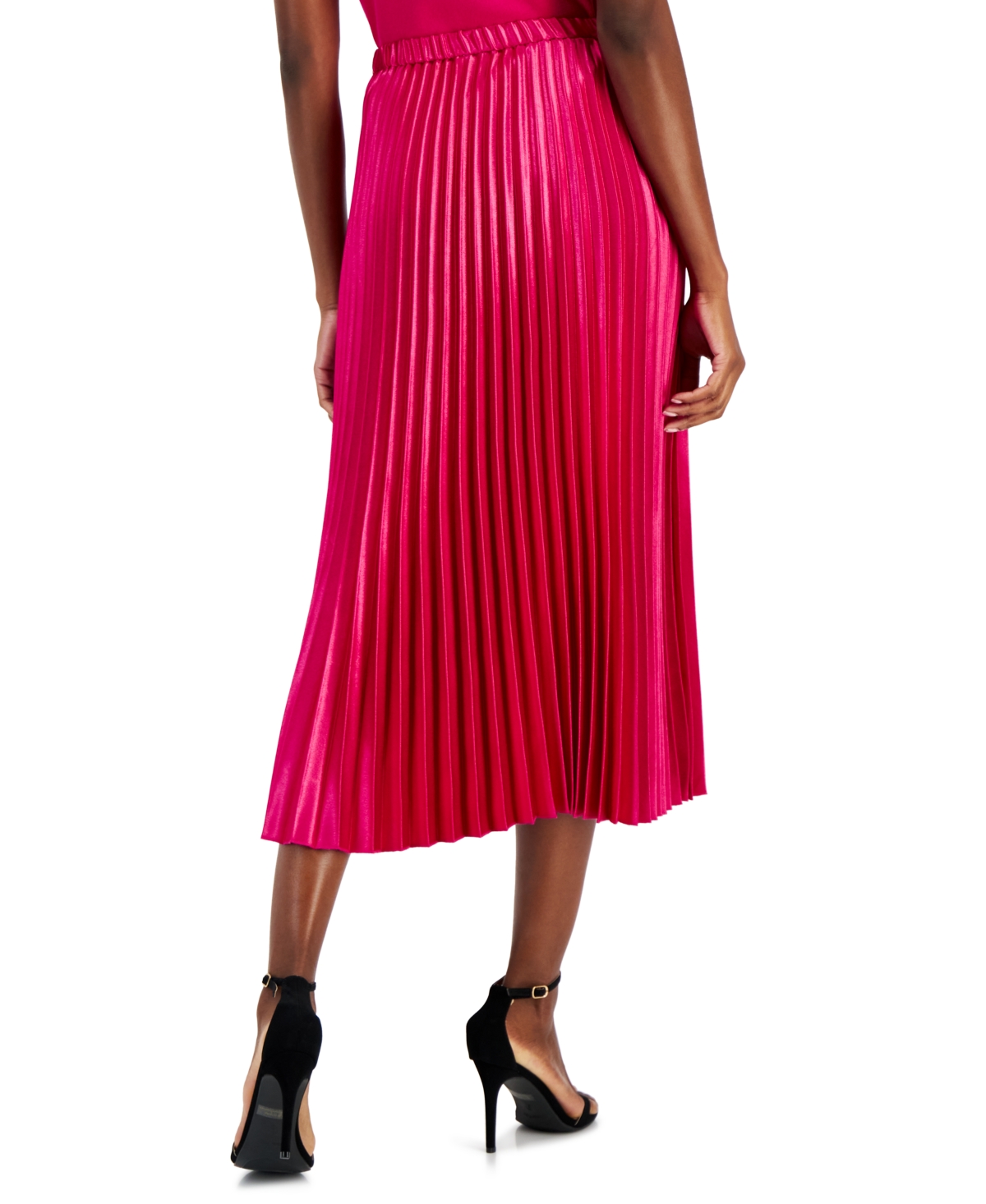 Shop Anne Klein Women's Satin Crepe Pleated Midi Skirt In Amaranth