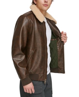 Men's Sherpa Collar Faux Leather Bomber Jacket
