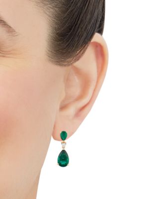 Lab Grown Emerald (4-5/8 ct. t.w.) & Diamond (1/8 ct. t.w.) Double Pear Drop Earrings (Also available in Ruby)