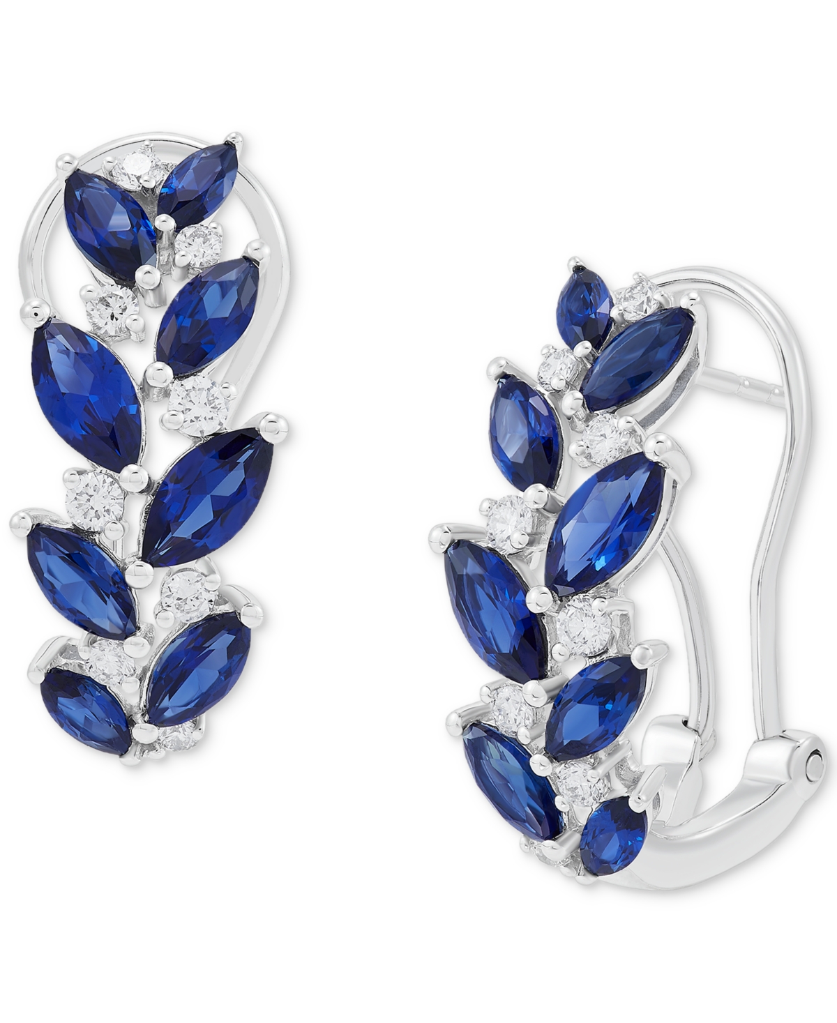 Lab Grown Sapphire (3-1/6 ct. t.w.) & Lab Grown Diamond (1/3 ct. t.w.) Vine-Inspired Hoop Earrings in 14k White Gold, 0.79" - Sapphire