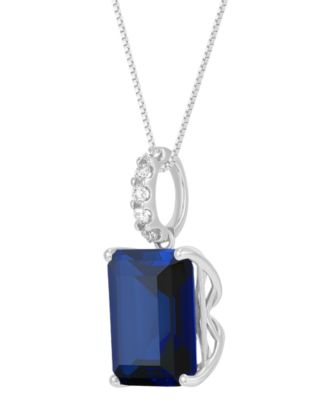 Lab Grown Sapphire (8-1/10 ct. t.w.) & Lab Grown Diamond  18" Pendant Necklace in 14k White Gold (Also in Ruby & Emerald)