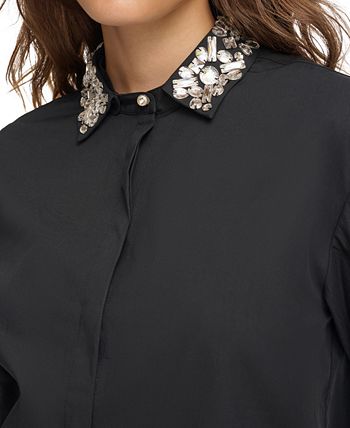 Donna Karan Women's Embellished-Collar Shirt - Macy's