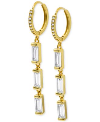 ADORNIA - 14k Gold-Plated Triple Rectangle Crystal Charm Huggie Hoop Earrings