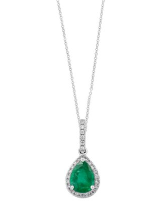 EFFY&reg; Emerald (9/10 ct. t.w.) and Diamond (1/8 ct. t.w.) Drop Pendant in 14k White Gold, Created for Macy's