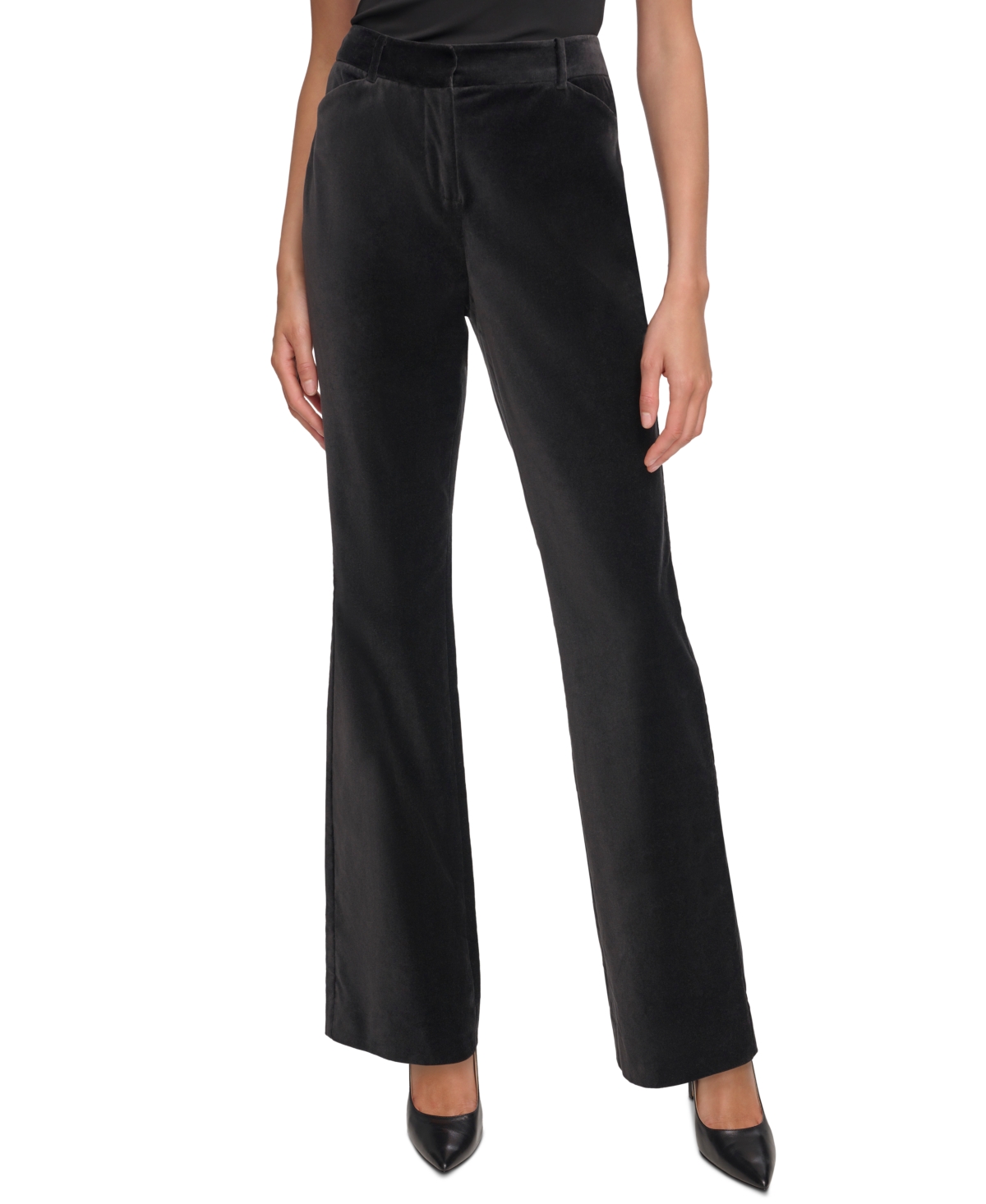 Donna Karan Women's High-rise Bootcut Velvet Pants In Black