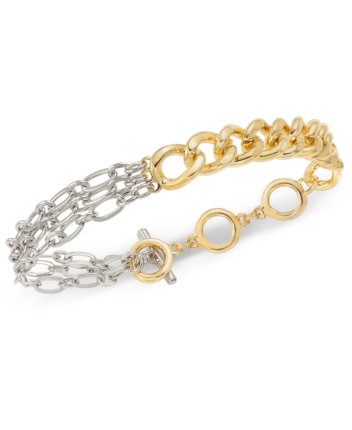 On 34th Two-tone Mixed Link Asymmetrical Bracelet, Created For Macy's In Gold