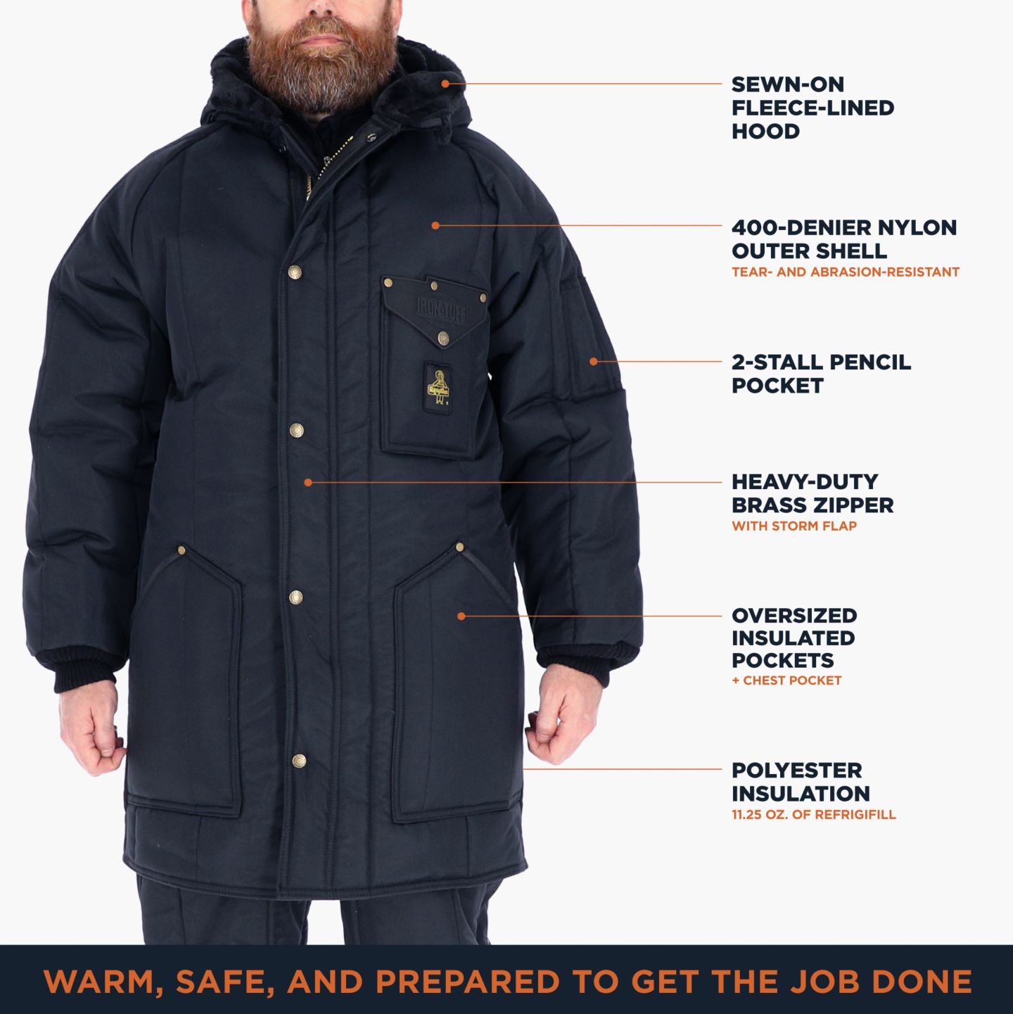 Мужская утеплённая зимняя парка RefrigiWear Iron-Tuff Ice, -50°F, больших размеров, цвет: Тёмно-синий — фото 14