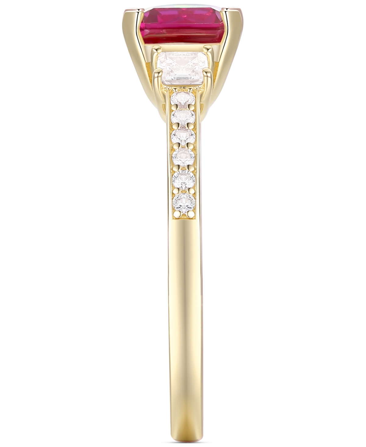 Lab-Grown Morganite (1-3/8 ct. t.w.) & Lab-Grown White Sapphire (1/3 ct. t.w.) Three Stone Ring in 14k Rose Gold-Plated Sterling Silver (Also in Addit