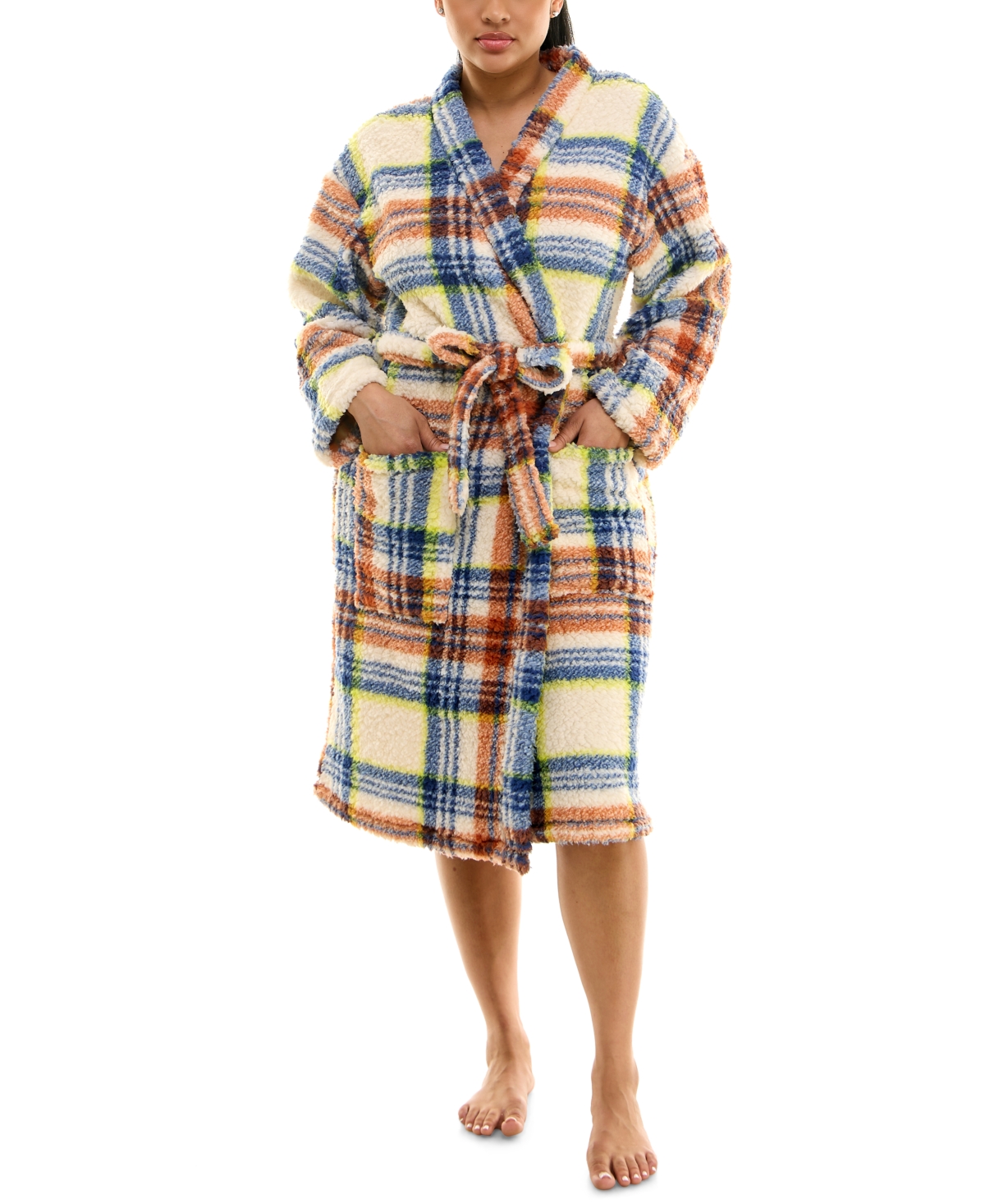 Women's Printed Fleece Long-Sleeve Wrap Robe - Grand Plaid